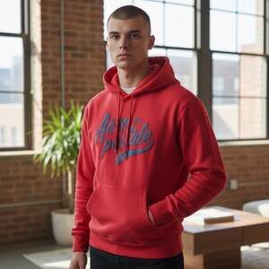 Aero '87 Red Pullover Hoodie with Blue Script Logo